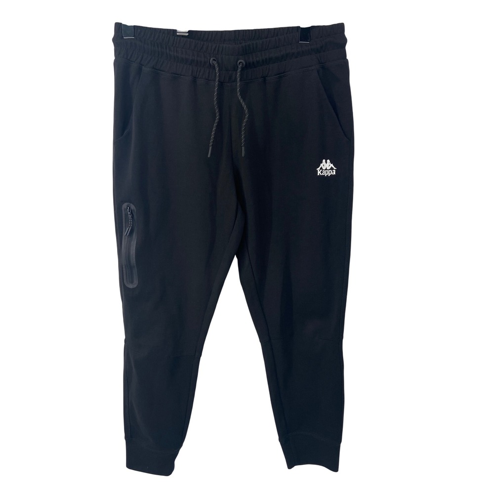 Kappa Joggers Mens Large Black Sweatpants 2308 Athletic Train Gym Logo Lounge